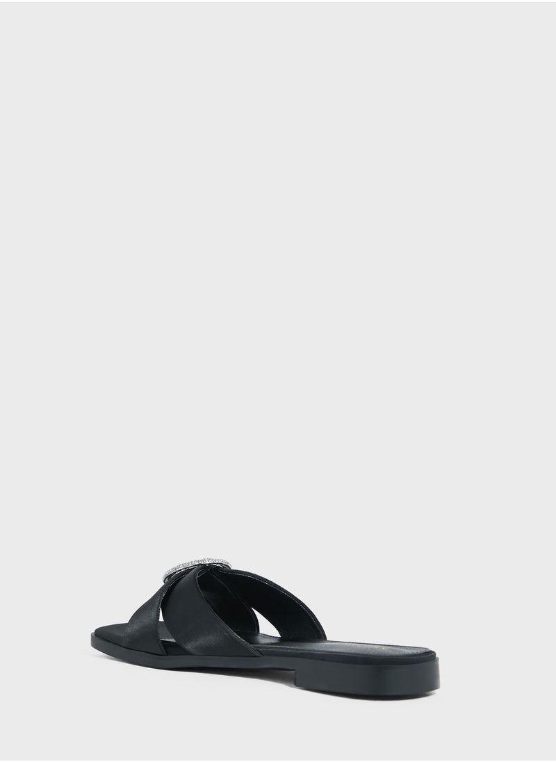 Khizana Encrusted Buckle Satin Flat Sandal  - Image 3