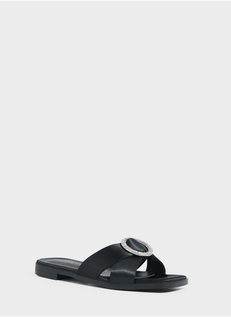 Khizana Encrusted Buckle Satin Flat Sandal  - Image 2