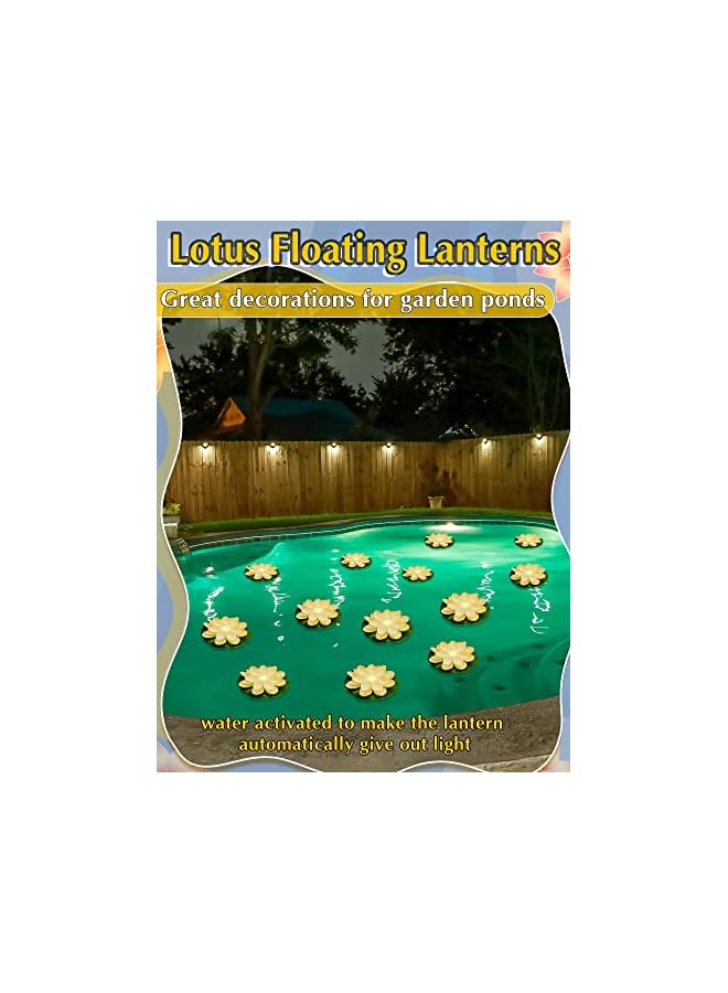 The Bros 12 Pcs Floating Pool Lights - LED Lotus Lanterns, Battery Operated Lily Pad Flower Candle, Fun Pool Accessories for Pond Decor, Yellow Light (White, 5.91 Inch)  - Image 5