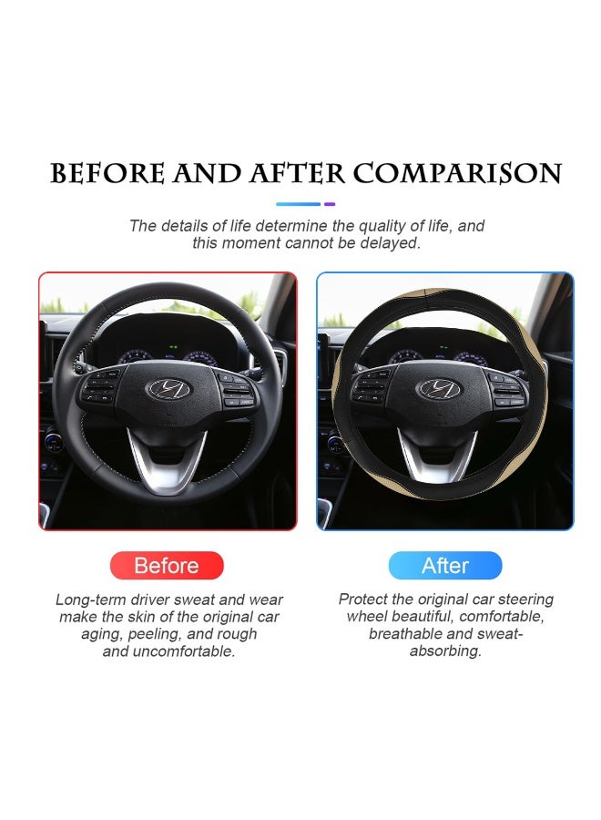 موب غطاء عجلة قيادة من الجلد الفاخر MOB SW322، مقاس متوسط ​​(37-38 سم)، مضاد للانزلاق، يسمح بمرور الهواء، متين، مناسب عالميًا للسيارات وسيارات الدفع الرباعي والشاحنات، قبضة مريحة، لون بيج-أسود - Image 4