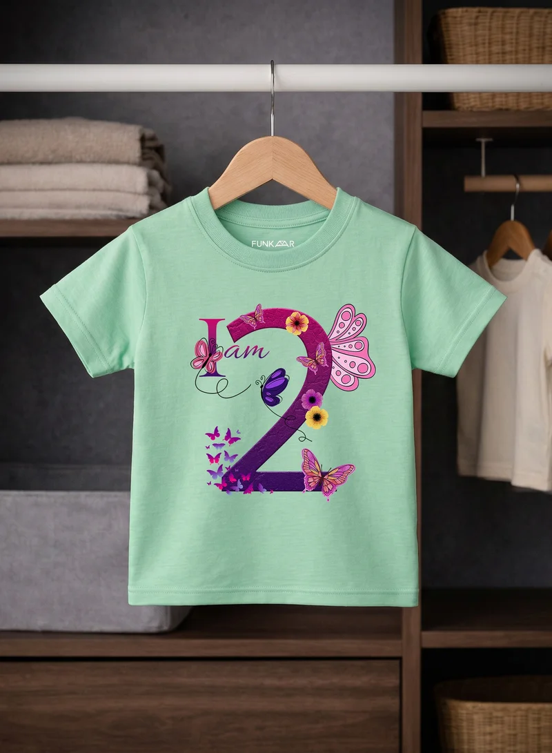 Funkaar Funkaar Birthday Girl, 2nd Year Butterfly Birthday Graphic Print T-Shirt