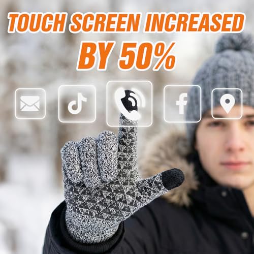 MA COWCF 3 Pairs Winter Gloves for Women Men Touch Screen Elastic Knit Thermal Anti-slip Gloves for Cold Weather(Black) - Image 4