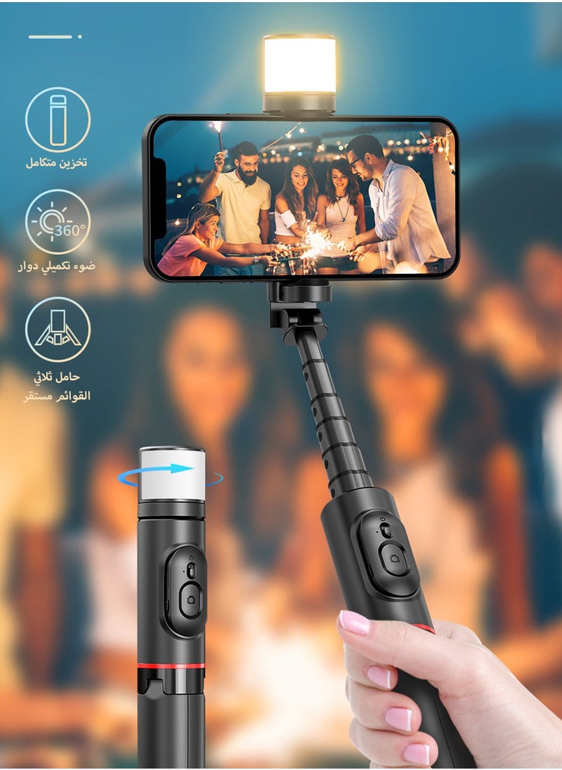 3-in-1 Extendable Phone Tripod,with Fill Light with Wireless Remote Control,for Mobile Phone Makeup Selfie Live,Selfie Sticks for Video/Photo/Vlog (Black)
