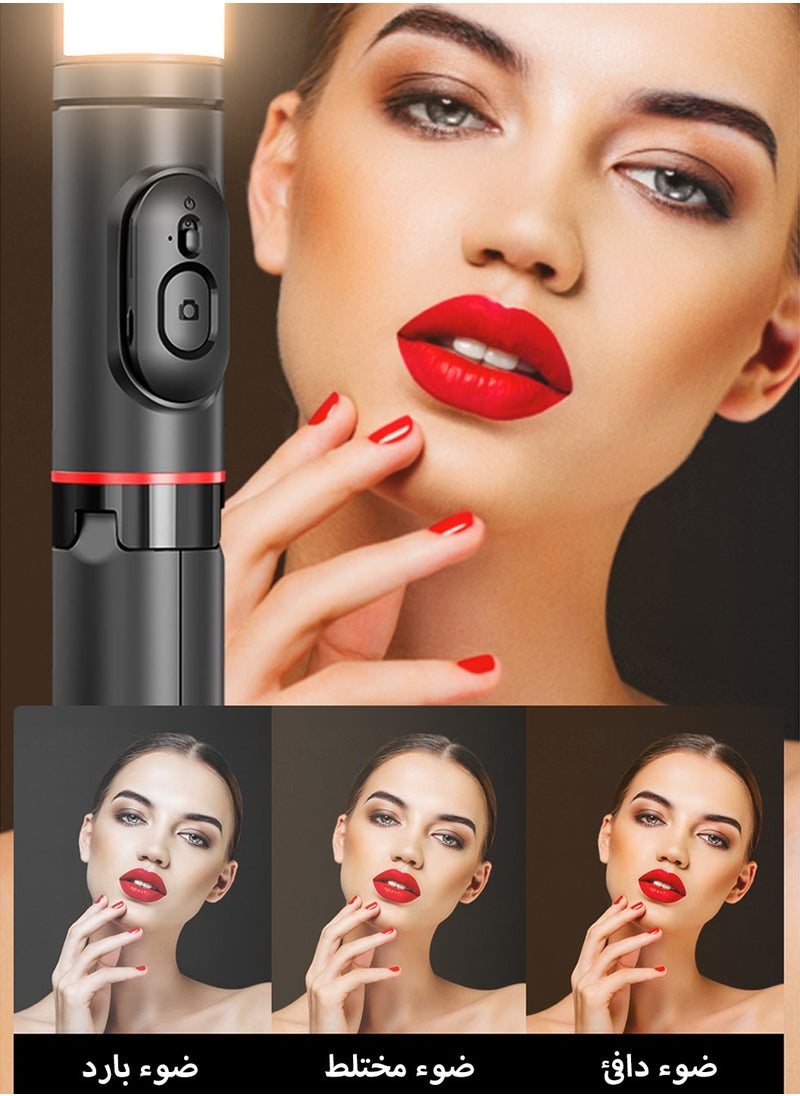 3-in-1 Extendable Phone Tripod,with Fill Light with Wireless Remote Control,for Mobile Phone Makeup Selfie Live,Selfie Sticks for Video/Photo/Vlog (Black)