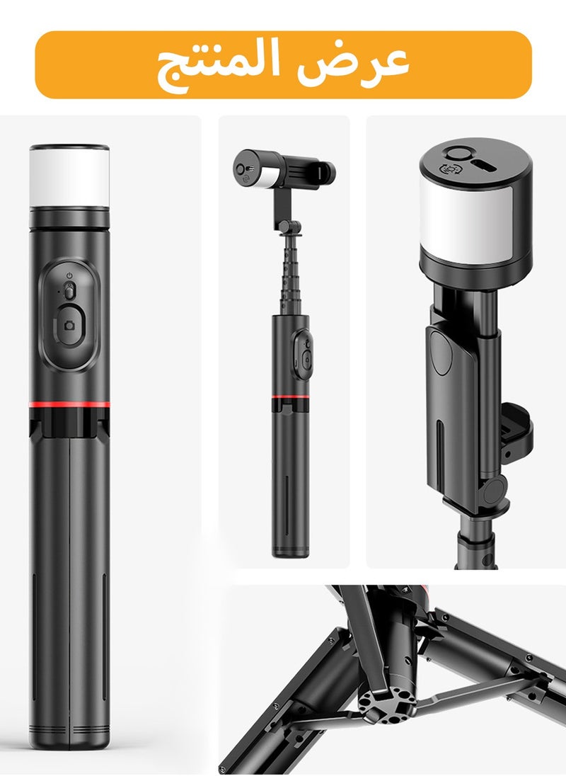 3-in-1 Extendable Phone Tripod,with Fill Light with Wireless Remote Control,for Mobile Phone Makeup Selfie Live,Selfie Sticks for Video/Photo/Vlog (Black)