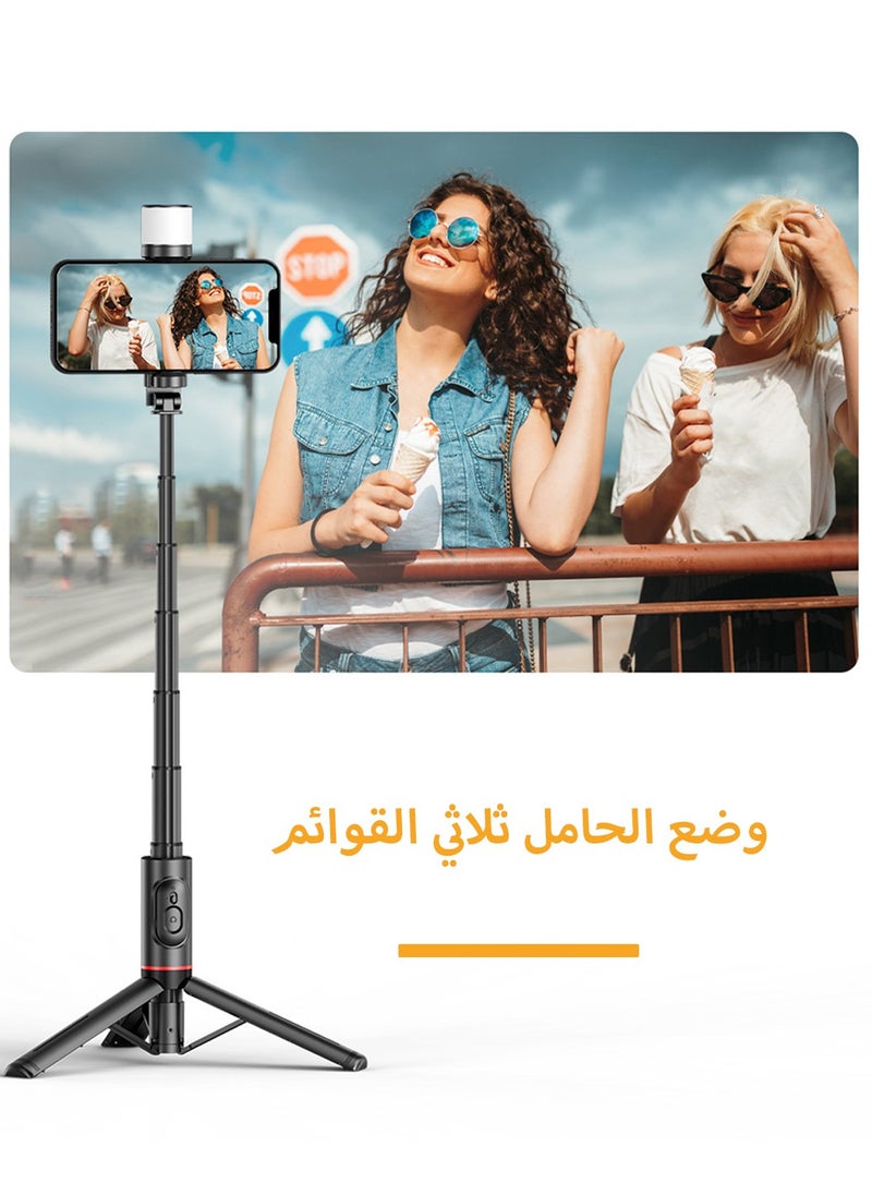 3-in-1 Extendable Phone Tripod,with Fill Light with Wireless Remote Control,for Mobile Phone Makeup Selfie Live,Selfie Sticks for Video/Photo/Vlog (Black)