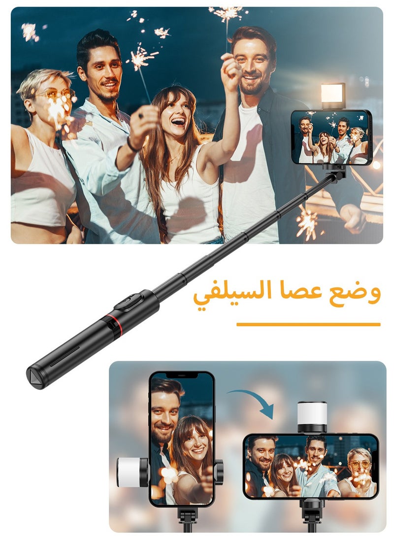 3-in-1 Extendable Phone Tripod,with Fill Light with Wireless Remote Control,for Mobile Phone Makeup Selfie Live,Selfie Sticks for Video/Photo/Vlog (Black)