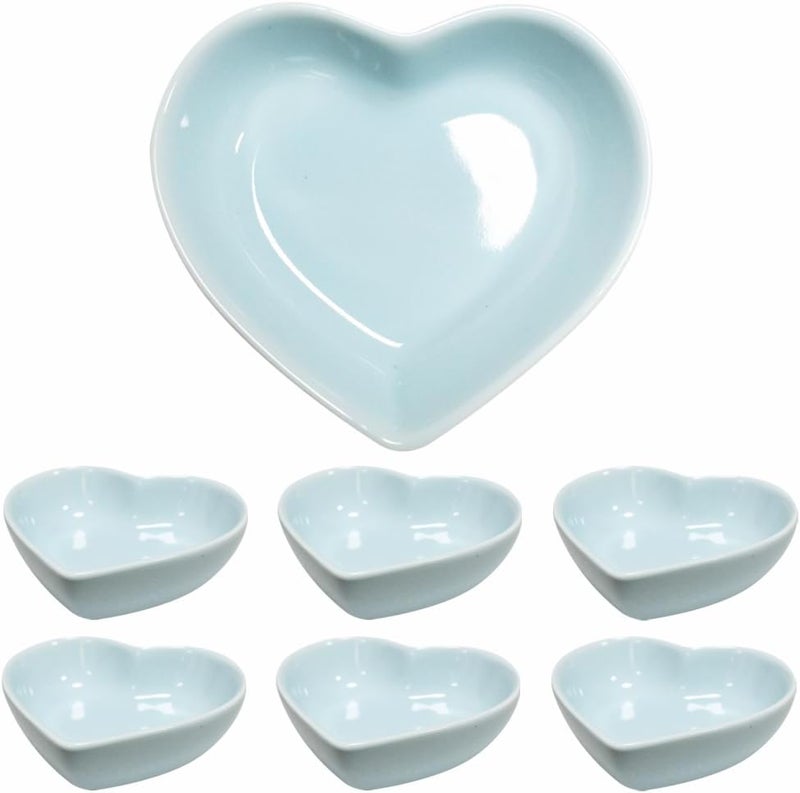 Lotatheta Light Blue 6 pcs Soy Sauce Dish Heart Shaped Porcelain Ceramic Dip Dipping Bowls 165 oz for Dinner Baking BBQ and Cooking - Image 1