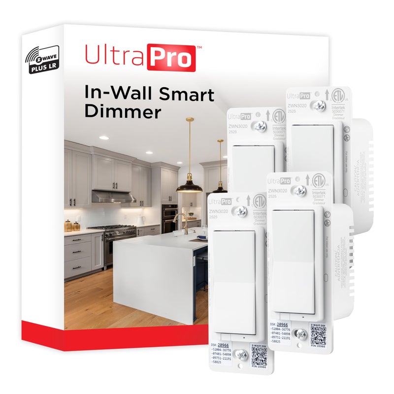 UltraPro ديمر UltraPro 800 Series Z-Wave 4 حزمة، مدى طويل 800LR، 3 طرق مباشرة (لا حاجة لمفتاح إضافي)، يتطلب محور ذكي، متوافق مع أليكسا، جوجل هوم، 76607 - Image 1