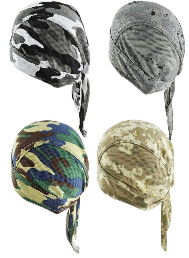 GUIFIER 4 Pack Do Rag/Dew Rag Doo Rags Sweat Wicking Skull Cap Beanie Priate Hat Motorcycle Cycling Caps Head Wrap Durags for Men Women - Camo - Image 1