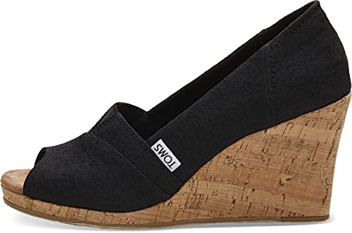 TOMS صندل توماس النسائي الكلاسيكي ذو الكعب العالي، أسود منسوج متفرق، 8 B متوسط أمريكي - Image 1