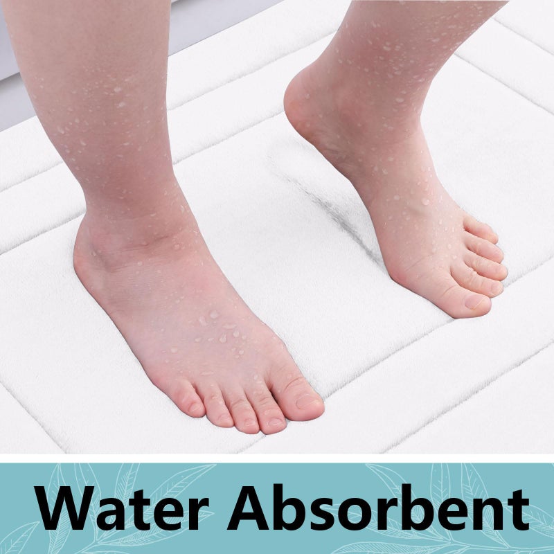 Arotive Arotive Memory Foam Bathroom Rug Mat 54x24  Ultra Soft and Absorbent Bath Mat  Machine Wash Dry  Comfortable Bath Rug Carpet for Bathroom Floor  Tub and Shower  White  - Image 3