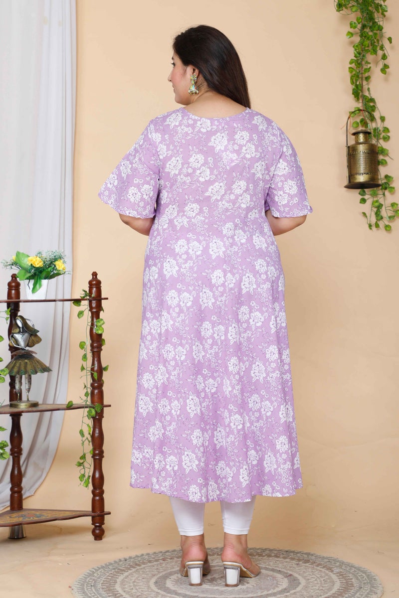Miravan Womens Plus Size Floral Printed Bell Sleeves Anarkali Cotton Kurta With Dupatta - Image 4