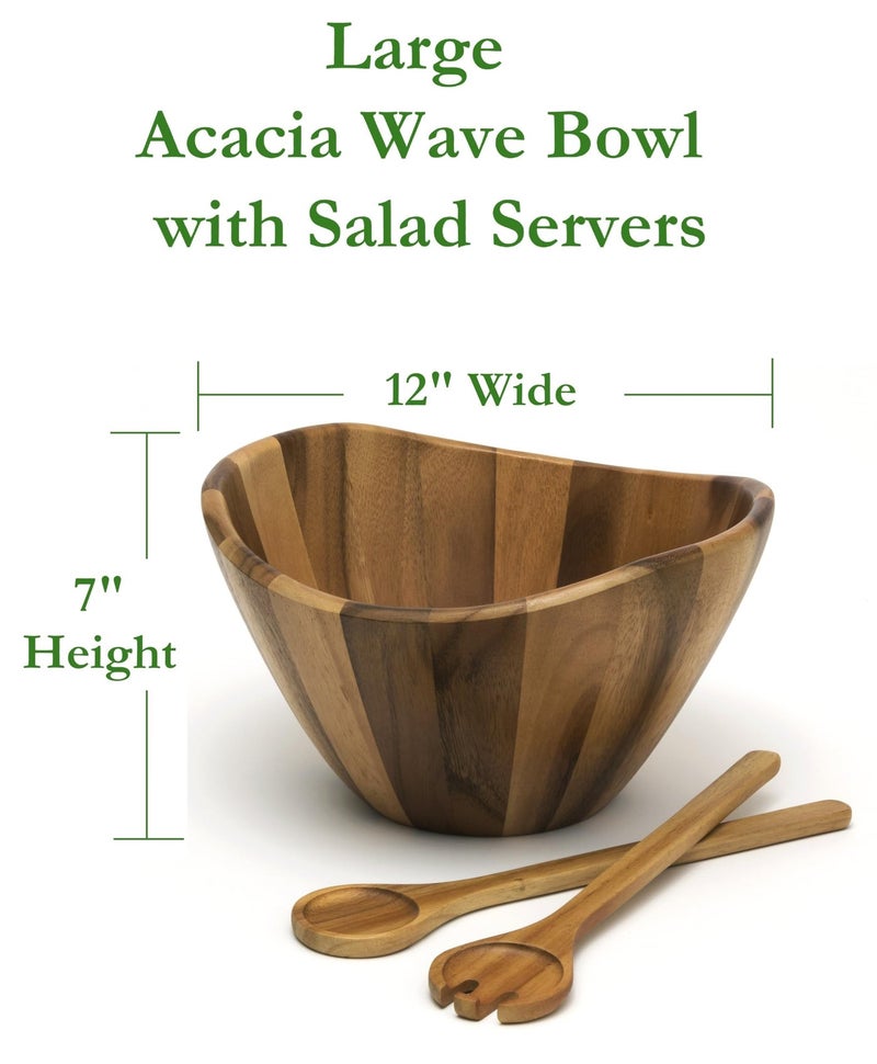Lipper International Acacia Large Wave Bowl with Servers, 162.31 fl.oz.,Brown - Image 3