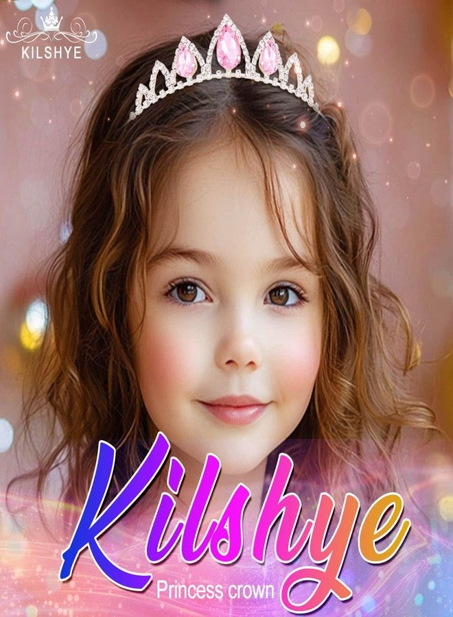 Kilshye Rhinestone Tiara Silver Crystal Princess Tiaras Headband Small Crown for Girls (Pink, Free Size) - Image 2