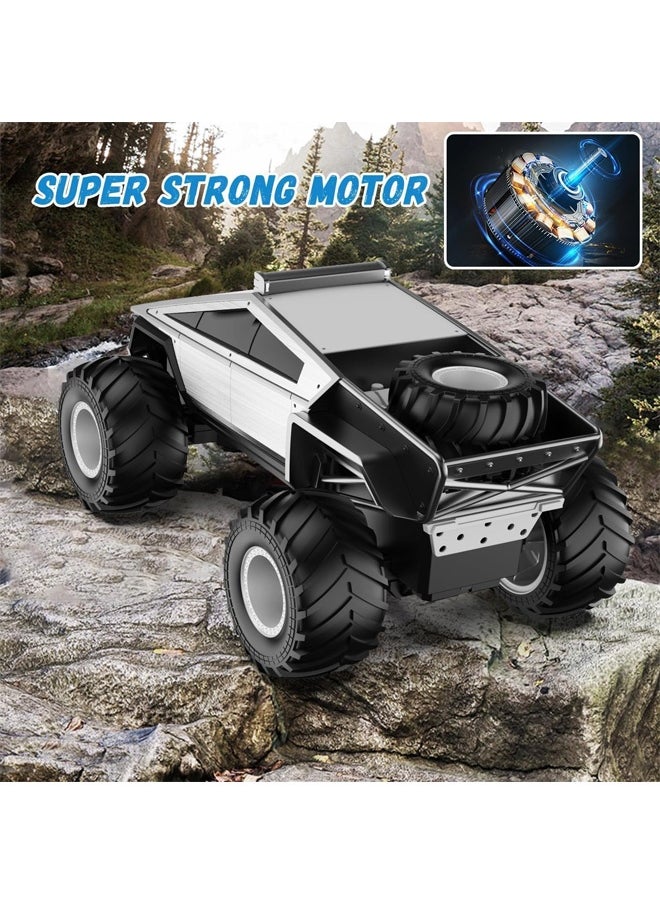 Taizz Ventures 1:12 RC Cybertruck Toy, Remote Control Cyber Truck 4WD Off Road Toy, Rock Crawler RC Car with Alloy Shell Lights and Sounds, 2.4GHz All-Terrain Toy Car for Boy Kids Adults - Silver  - Image 5