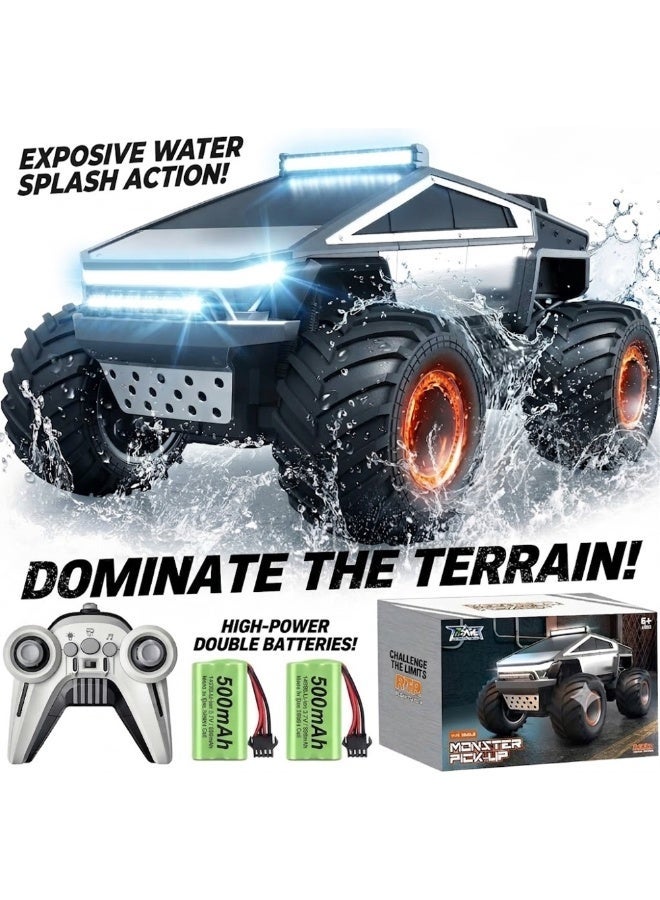 Taizz Ventures 1:12 RC Cybertruck Toy, Remote Control Cyber Truck 4WD Off Road Toy, Rock Crawler RC Car with Alloy Shell Lights and Sounds, 2.4GHz All-Terrain Toy Car for Boy Kids Adults - Silver - Image 1