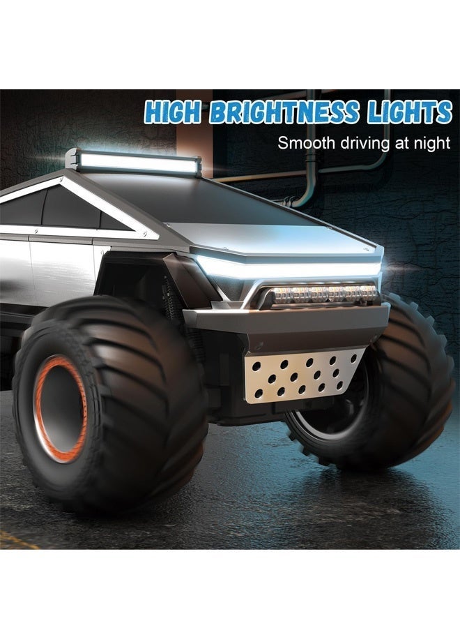 Taizz Ventures 1:12 RC Cybertruck Toy, Remote Control Cyber Truck 4WD Off Road Toy, Rock Crawler RC Car with Alloy Shell Lights and Sounds, 2.4GHz All-Terrain Toy Car for Boy Kids Adults - Silver - Image 3