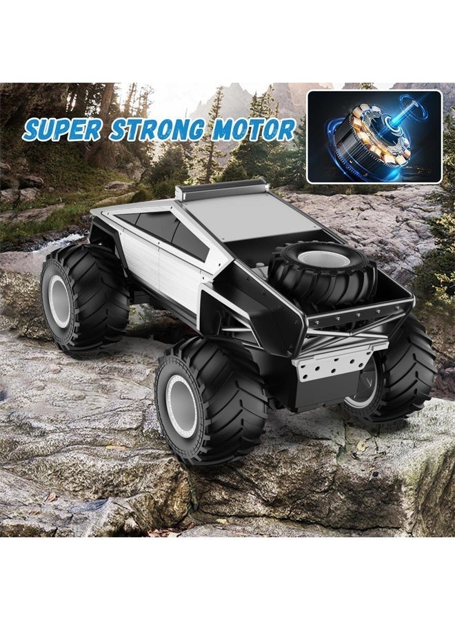 Taizz Ventures 1:12 RC Cybertruck Toy, Remote Control Cyber Truck 4WD Off Road Toy, Rock Crawler RC Car with Alloy Shell Lights and Sounds, 2.4GHz All-Terrain Toy Car for Boy Kids Adults - Silver - Image 5