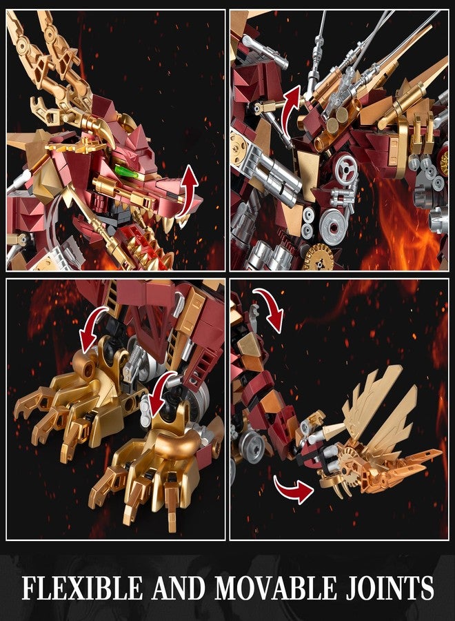 HIGH GODO Dragon Building Blocks Sets for Adults, Red Mechanical Dragon Animal Building Model Collectible Display Toys, Cool Toys Gifts for Boys Teens Fans (1596 Pieces) - Image 4