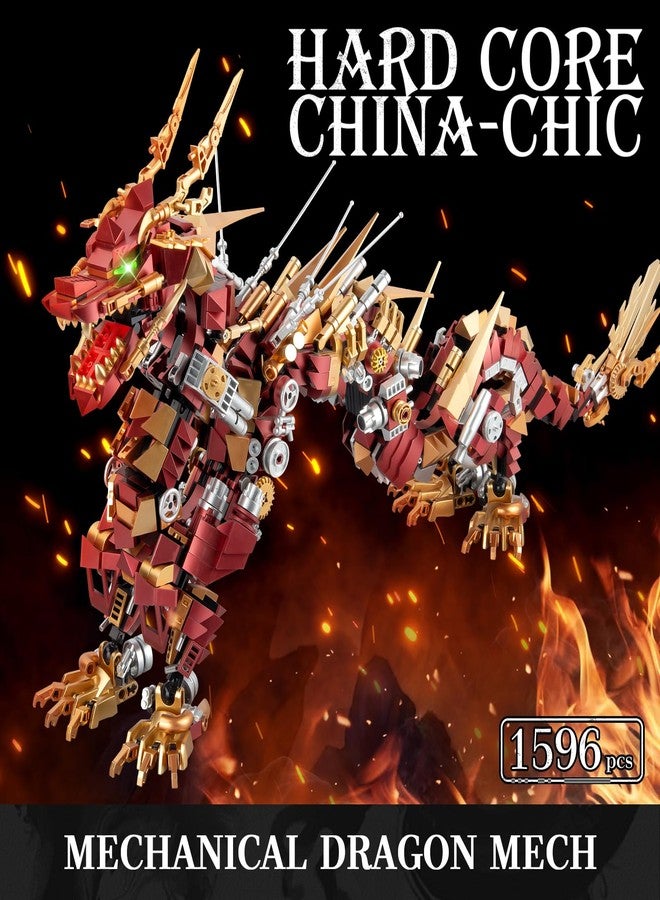 HIGH GODO Dragon Building Blocks Sets for Adults, Red Mechanical Dragon Animal Building Model Collectible Display Toys, Cool Toys Gifts for Boys Teens Fans (1596 Pieces) - Image 2