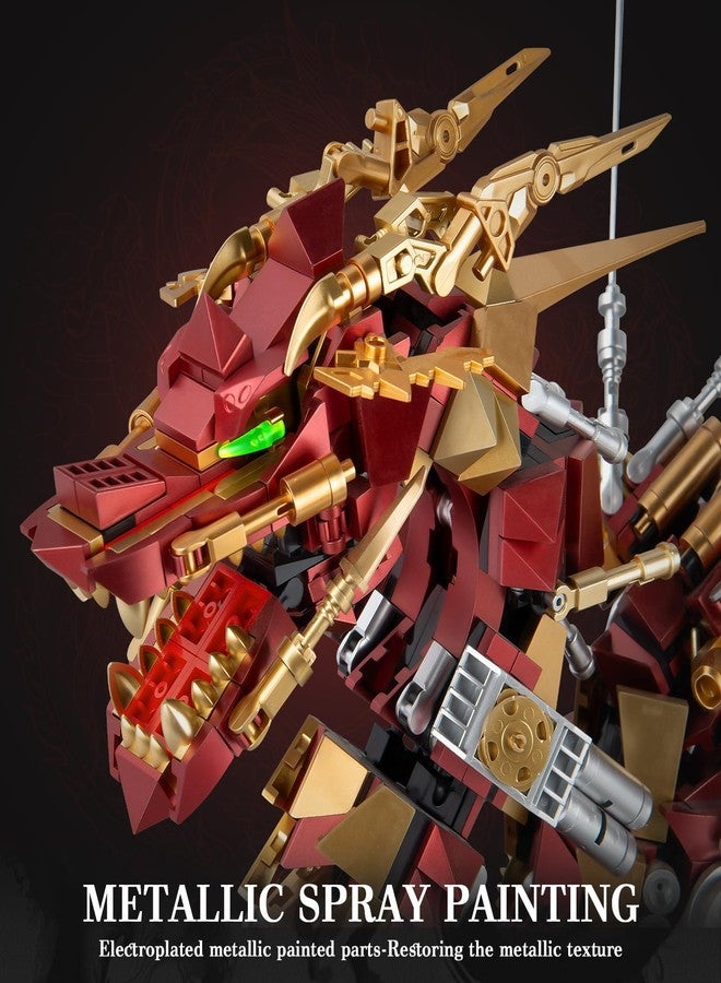 HIGH GODO Dragon Building Blocks Sets for Adults, Red Mechanical Dragon Animal Building Model Collectible Display Toys, Cool Toys Gifts for Boys Teens Fans (1596 Pieces) - Image 3
