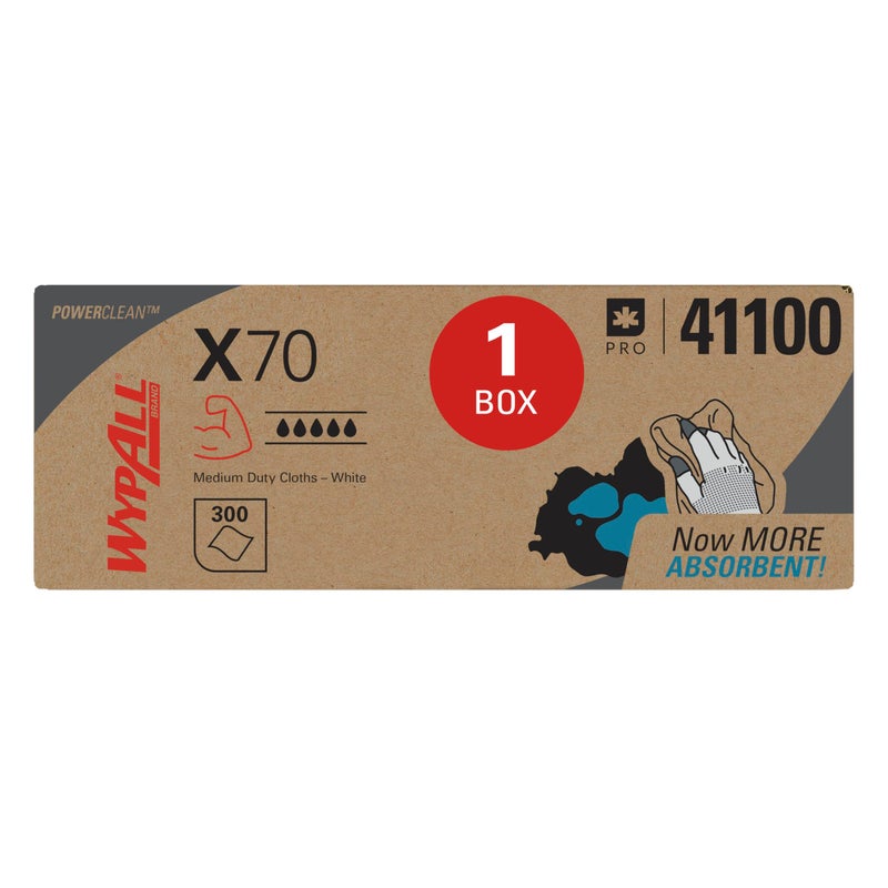 WypAll X70 Extended Use Reusable Cloths 41100 Flat Sheet Box Long Lasting Performance White 1 Box 300 Sheets