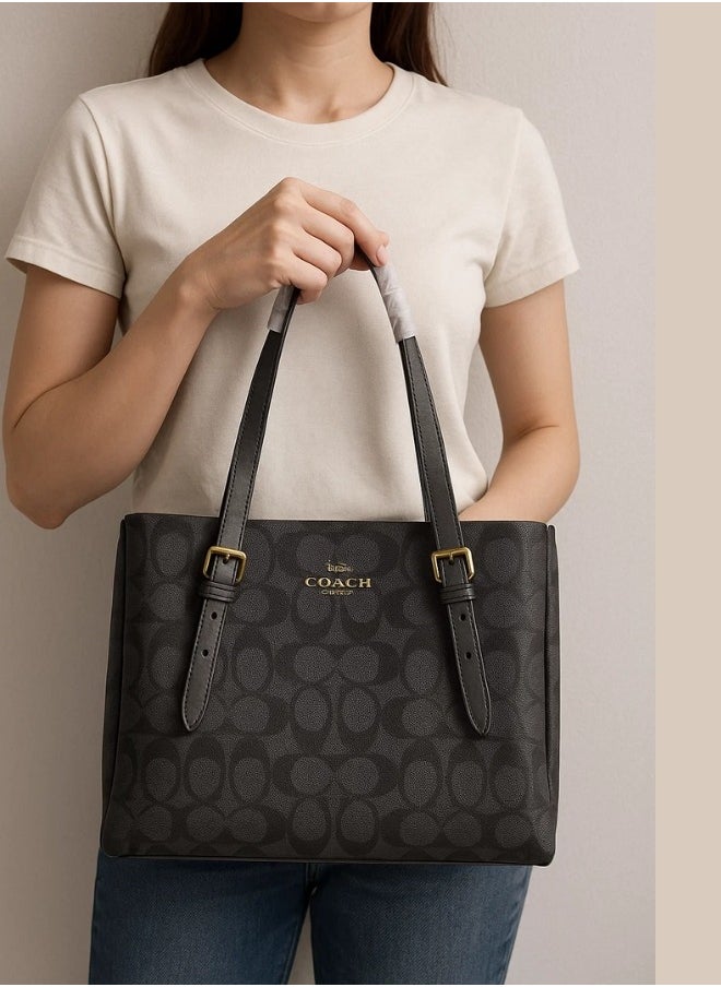 coachoutlet - Coach Ruwan Women's Satchel Tote Bag in Signature Canvas – Shoulder Handbag & Travel Purse, Walnut Black - Image 1