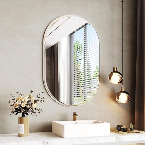 Fliptic Acrylic Mirror Frameless Capsule Oval Mirror for Wall/Mirror with Beveled Smooth Edges for Bathroom/Dressing Room/Living Room/Bedroom/Entryway - (18x12 Inch), Clear - Image 1