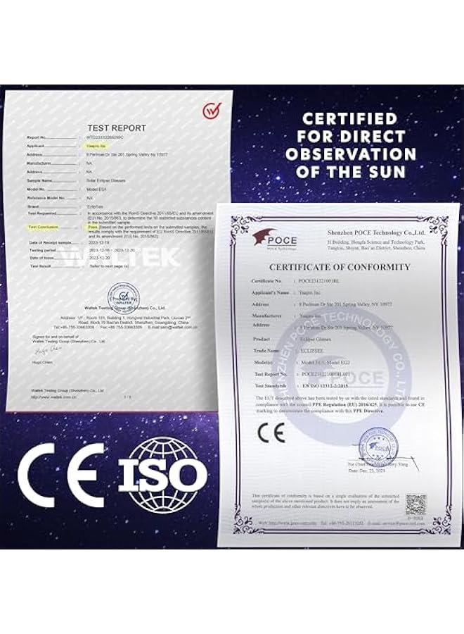 عربست نظارات الكسوف الشمسي المعتمدة لعام 2024 (6 حبة) معتمدة من AAS و CE و ISO، نظارات آمنة لرؤية الشمس المباشرة  - Image 2