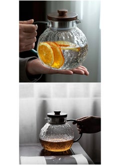 ShebSheb 1.3L Heat Resistant Glass Pitcher with Wooden Lid,Hammered Glass Cold Water teapot with Handle  - Image 3