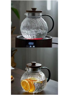 ShebSheb 1.3L Heat Resistant Glass Pitcher with Wooden Lid,Hammered Glass Cold Water teapot with Handle  - Image 4