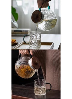ShebSheb 1.3L Heat Resistant Glass Pitcher with Wooden Lid,Hammered Glass Cold Water teapot with Handle  - Image 5