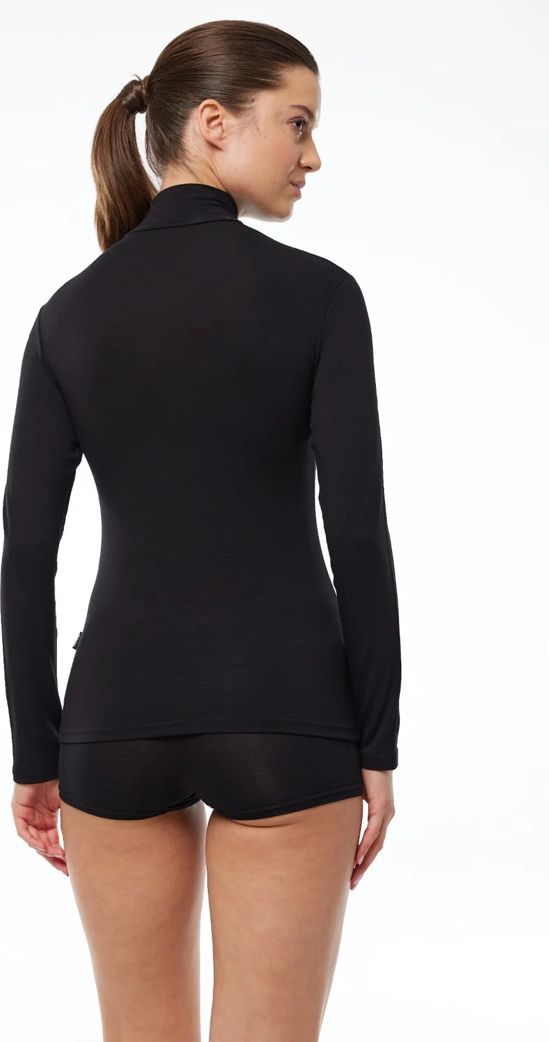 مالابادي Women's Black Long Sleeve Half Turtleneck Modal Bodysuit 180