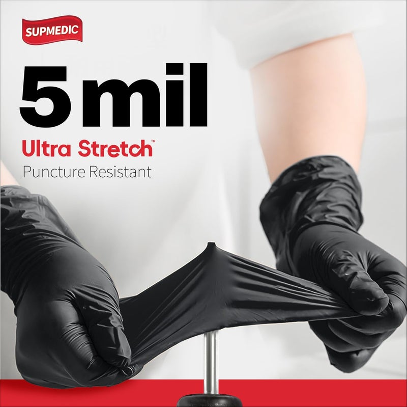 Supmedic Black Nitrile Exam Gloves, 5 Mil Chemical Resistant Powder-Free Food Safe Disposable Medical Glove 100Pcs (Large) - Image 2