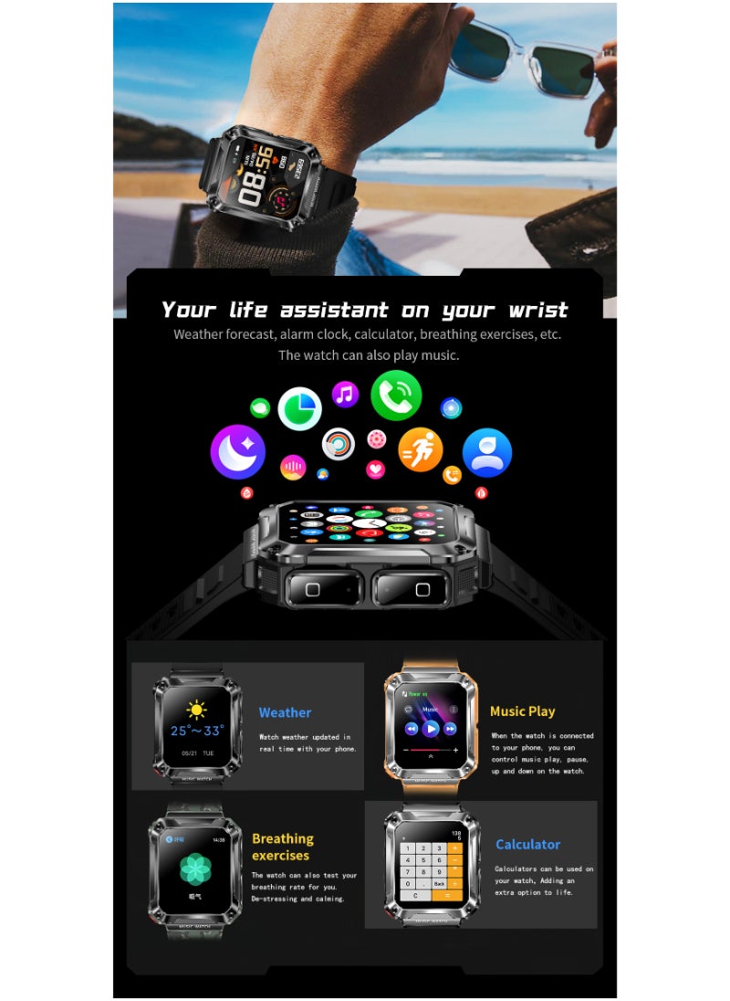 Generic - T93 Bluetooth Smart Watch With Earbuds For Android iPhone Fitness Tracker With Blood Oxygen Heart Rate Sleep Monitor Long Time Standby Sports Black - Image 1