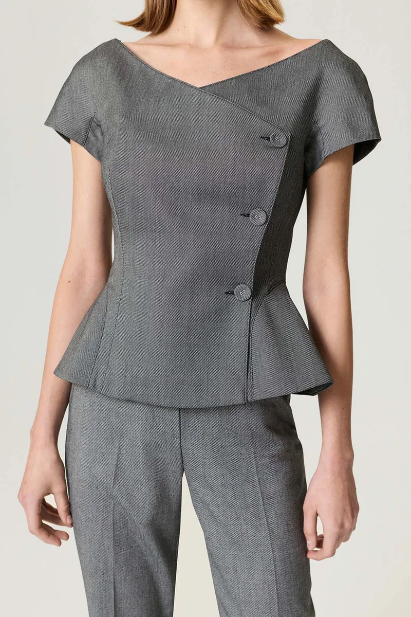 Nocturne Asymmetric Button Detail Top