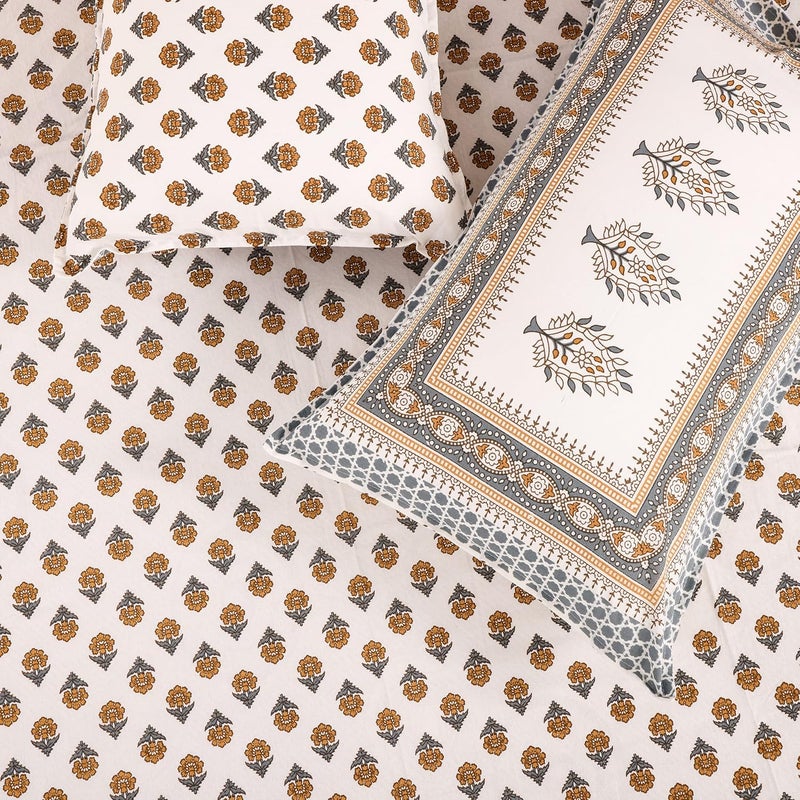 Plarsh Plarsh Comfort 100 Cotton Jaipuri Sanganeri Hand Block Print Bedsheet for Double Bed with 2 Pillow Covers 240 Thread Count Size 108 x 108 Inches Brown Butti Design 