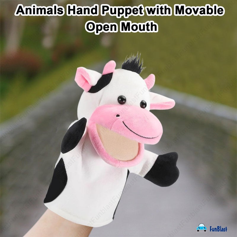 FunBlast Animals Hand Puppets for Kids – Plush Hand Puppet with Movable Open Mouth, Soft HandPuppets for Kid, Story Telling Puppet for Kid, Fun Play Learning Toys (Cow) - Image 2