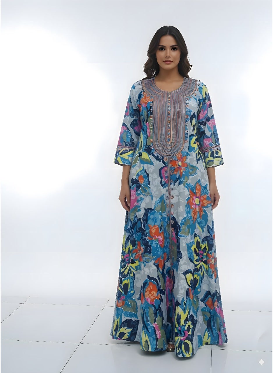 A floral thobe exclusive with a soft and elegant l...