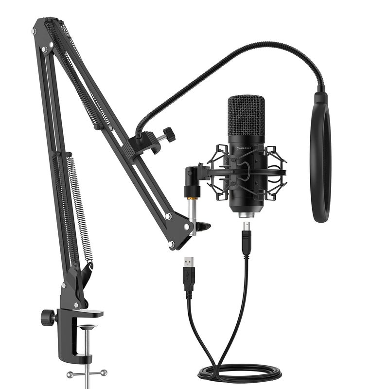 Amcrest USB Microphone for Voice Recordings, Podcasts, Gaming, Online Conferences, Live Streaming, Cardioid Microphone with Boom Arm, Pop-Filter, Shock Mount, AM430-BPS - Image 1