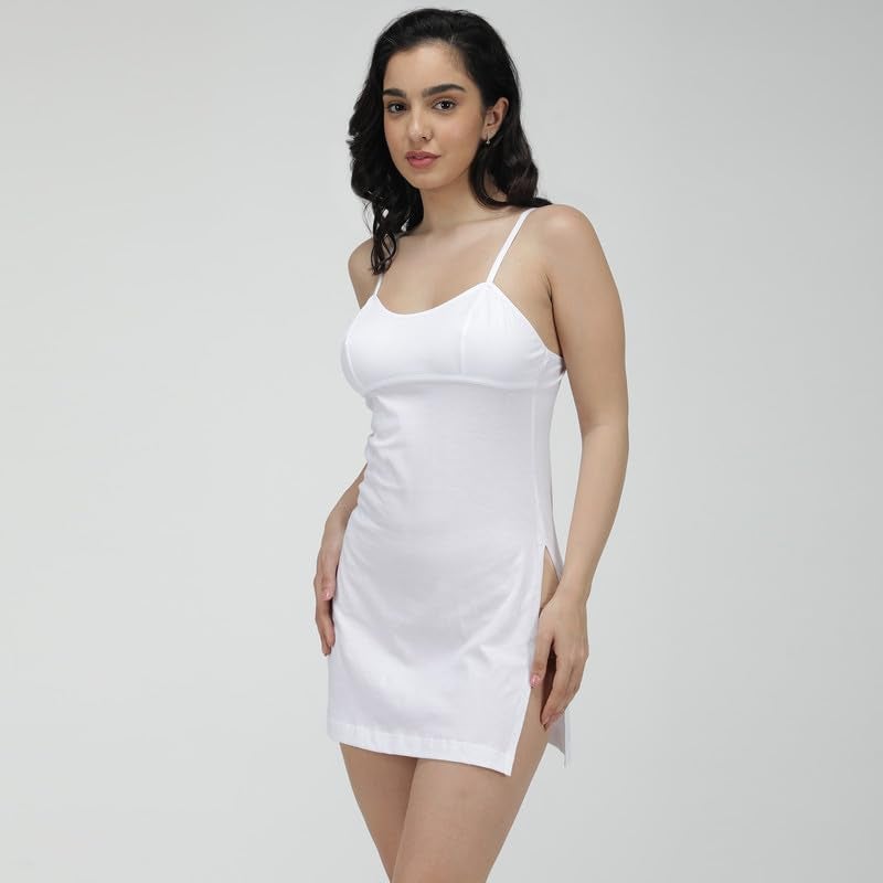 Amul Comfy Women's Pure Cotton Adjustable Long Slip, Lightweighted and Soft, Side Slit| White | Pack of 3|Combo. - Image 4