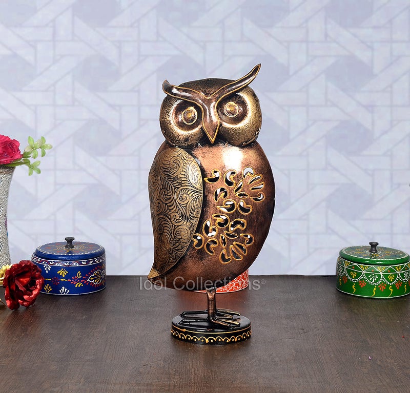 Idol Collections Metal Owl Bird Decorative Showpiece Items Vintage Owl Statue for Home Decor Living Room Table Top Diwali Decoration & Diwali Gifts with Metal Base Height 14 Inch - Image 5