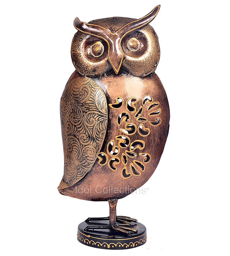 Idol Collections Metal Owl Bird Decorative Showpiece Items Vintage Owl Statue for Home Decor Living Room Table Top Diwali Decoration & Diwali Gifts with Metal Base Height 14 Inch - Image 2