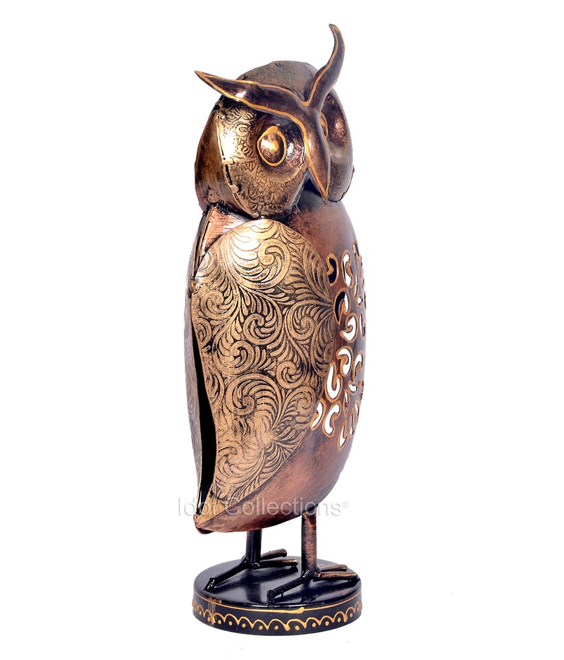Idol Collections Metal Owl Bird Decorative Showpiece Items Vintage Owl Statue for Home Decor Living Room Table Top Diwali Decoration & Diwali Gifts with Metal Base Height 14 Inch - Image 3