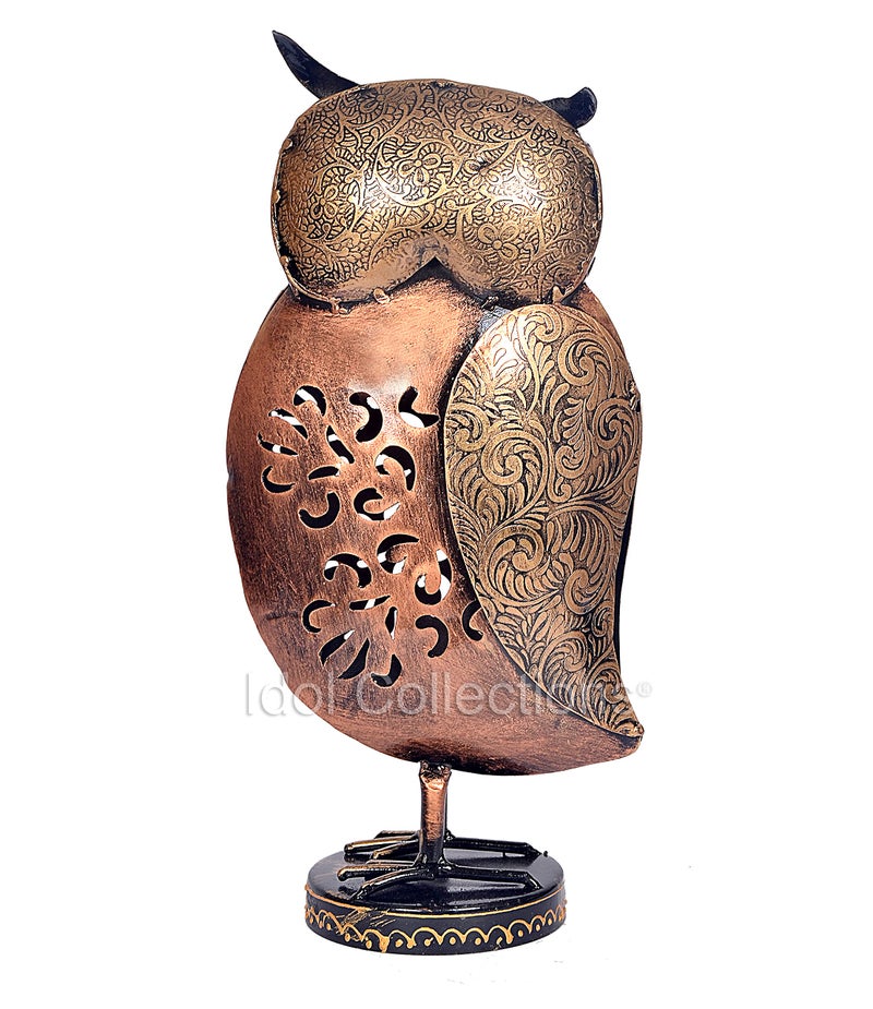 Idol Collections Metal Owl Bird Decorative Showpiece Items Vintage Owl Statue for Home Decor Living Room Table Top Diwali Decoration & Diwali Gifts with Metal Base Height 14 Inch - Image 4