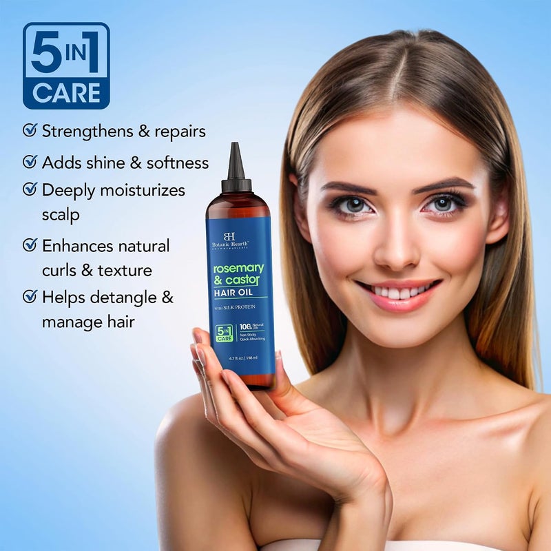 Botanic Hearth Rosemary & Castor Hair Oil (6.7 fl oz) | Nourishing and Strengthening Hair Treatment for Thicker, Healthier-Looking Hair | Paraben Free | Suitable for All Hair Types - Image 2