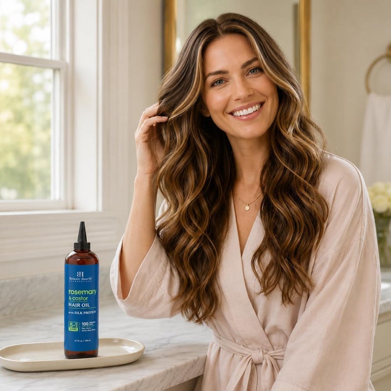 Botanic Hearth Rosemary & Castor Hair Oil (6.7 fl oz) | Nourishing and Strengthening Hair Treatment for Thicker, Healthier-Looking Hair | Paraben Free | Suitable for All Hair Types - Image 5