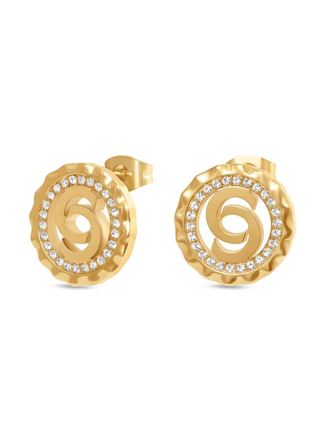 Flora Gold Round C Cutout Logo Earrings for Women