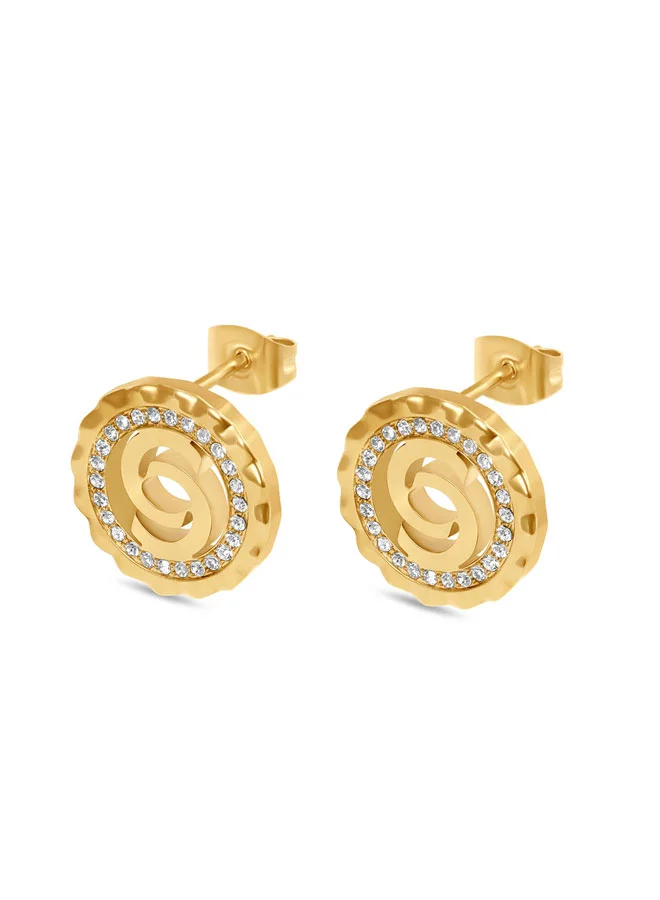 CERRUTI 1881 Flora Gold Round C Cutout Logo Earrings for Women